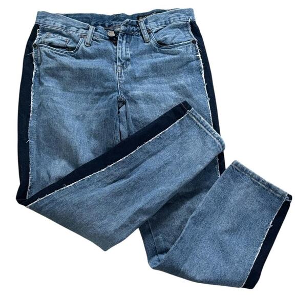 Two-Tone Patchwork Flare Jeans - Vintage-Inspired, Raw Hem Detail Blank NYC - Picture 1 of 4